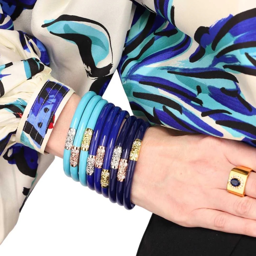 BUDHAGIRL Three Kings All Weather Bangles Navy Medium NWT - Picture 3 of 7
